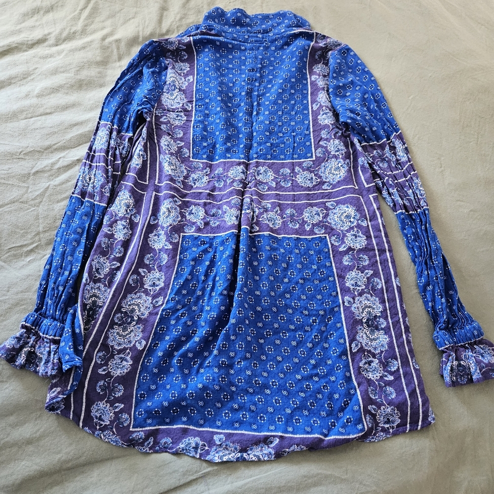 Free People Women's Multicolored Floral Blue Blouse Size XS - Picture 4 of 4
